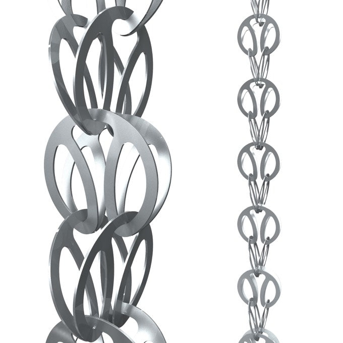 Modern Loop rain chain in gray milled aluminum finish